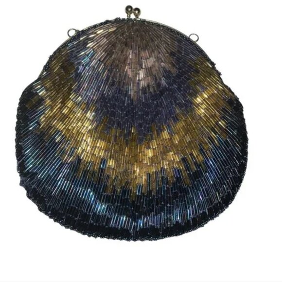 Vintage Handbags - regale Ltd vintage blue gold ombre all beaded Vintage cross body clutch trending